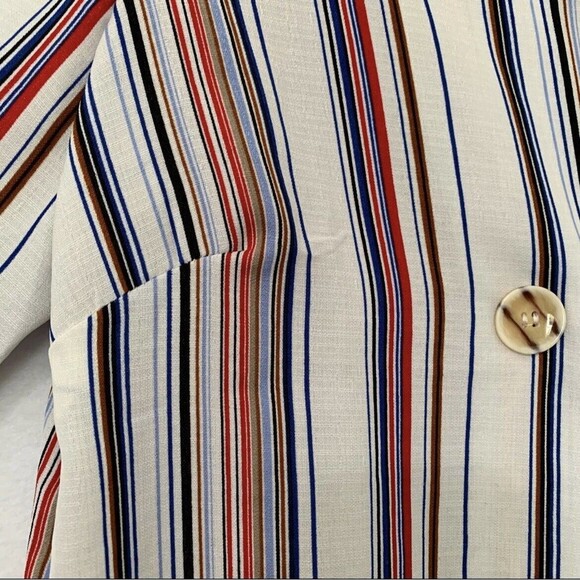 Luxology Blouse Women Medium Multicolor Red White Blue Vertical Stripe Tie Comfy - Picture 9 of 10